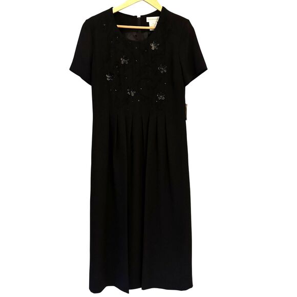 Worthington Vintage Black Embroidered Sequin Floral Maxi Dress 10 NWT Deadstock - Picture 1 of 9